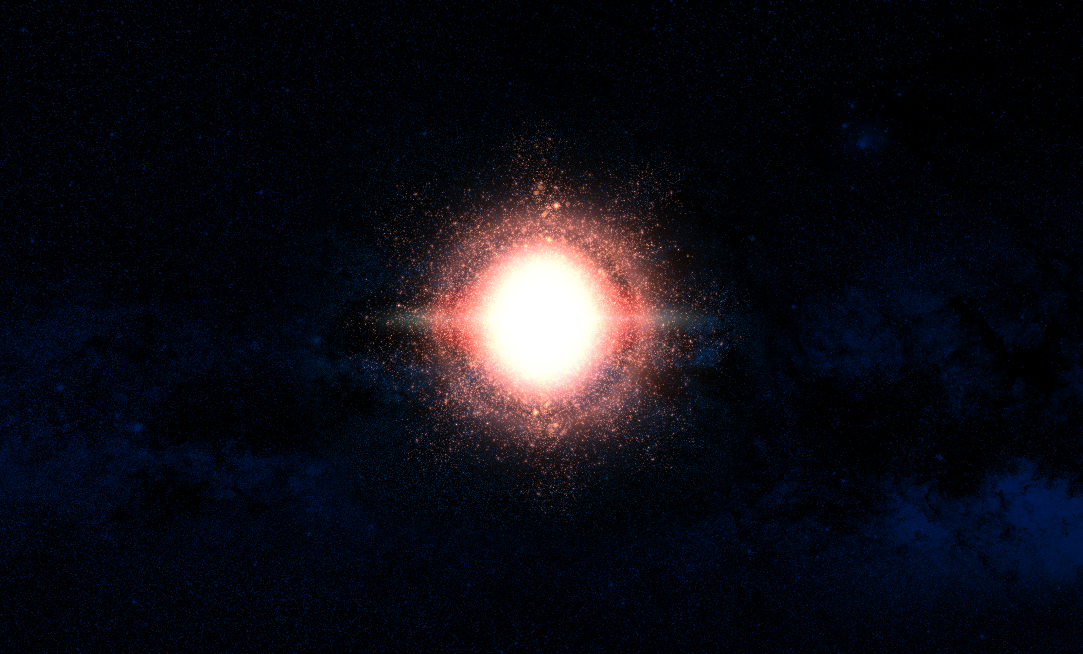A circle of light, a computer-generated approximation of the big bang