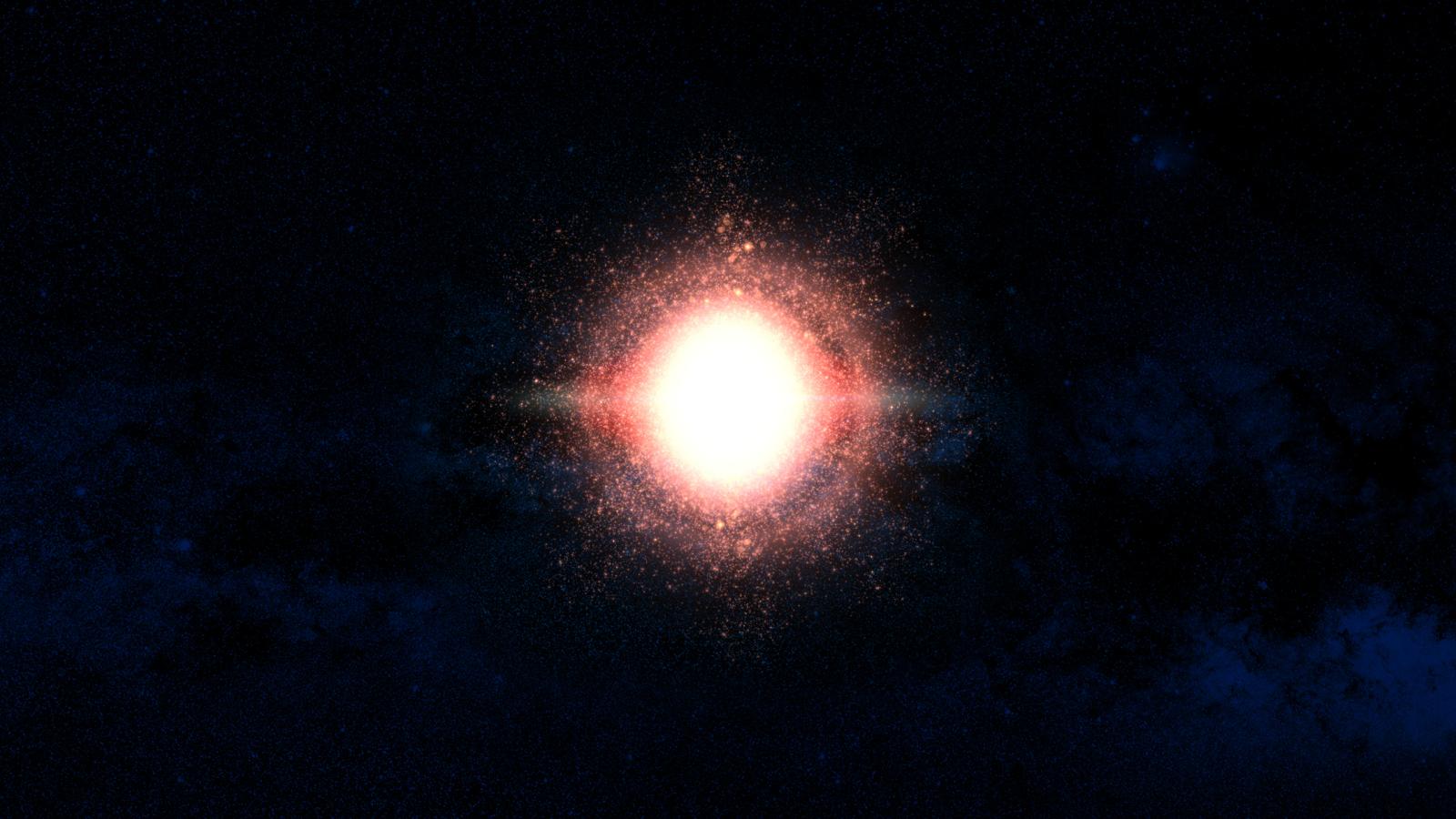 A circle of light, a computer-generated approximation of the big bang
